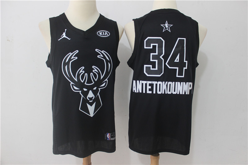 Men Milwaukee Bucks 34 Antetokounmp Black 2108 All Stars NBA Jerseys